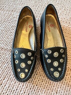 Marc Joseph New York black street leather loafers silver grommet size 7